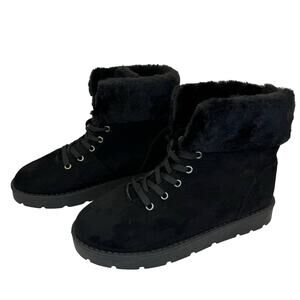 ROUGE HELIUM | Black Faux Fur Suede Lace Up Calf Booties |‎ Women's 8 1/2